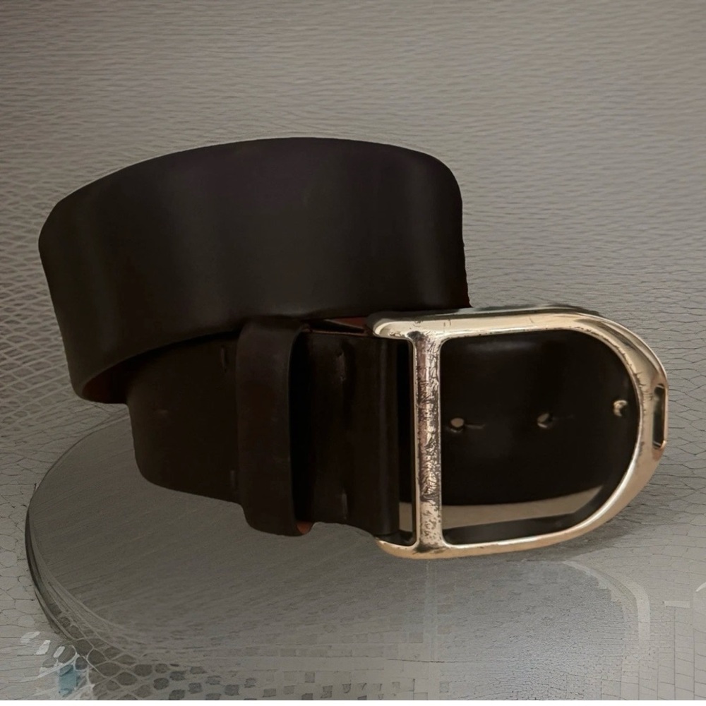 Ralph Lauren purple label brown leather belt D shaped silver buckle size M Italy